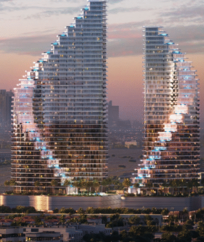 Modern twin-tower design of Binghatti Flare in JVT Dubai