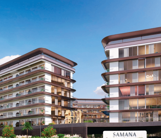 Modern exterior view of Samana Hills South residential building