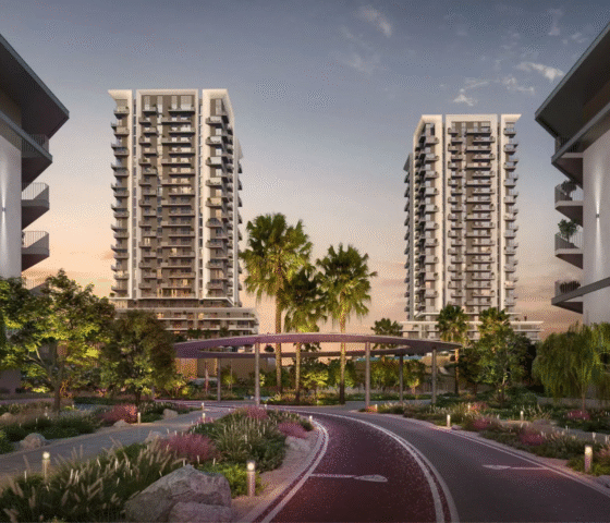 Exterior view of a Rise by Athlon apartment tower, featuring contemporary design and unique themes.