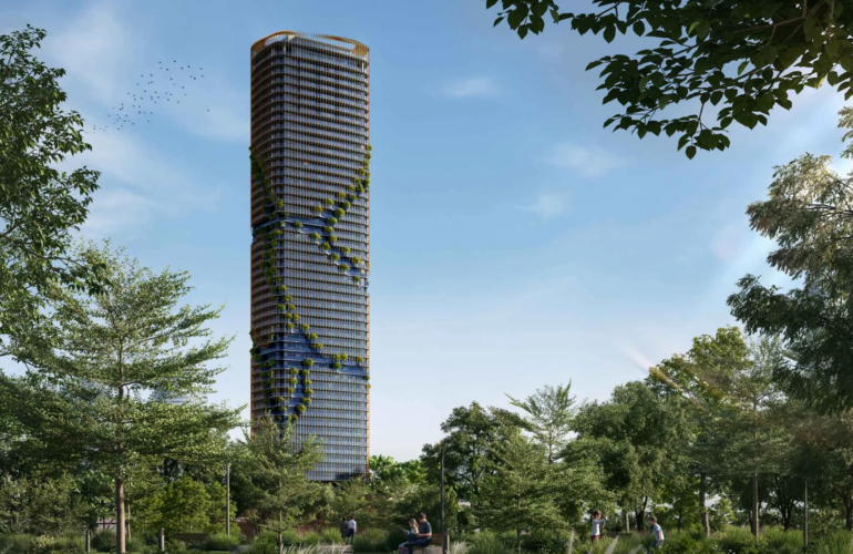 Kanyon by Beyond residential tower in Dubai Maritime City, featuring vertical architecture, integrated greenery, and nature-inspired design.