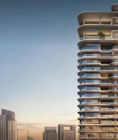 Avarra by Palace by Emaar in Dubai – modern luxury residential tower with Burj Khalifa in the background.