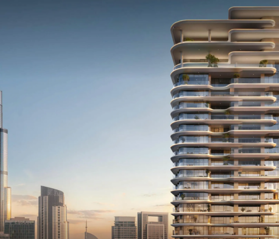 Avarra by Palace by Emaar in Dubai – modern luxury residential tower with Burj Khalifa in the background.