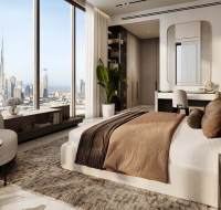 Elegant 3-bedroom interior with natural light and floor-to-ceiling windows