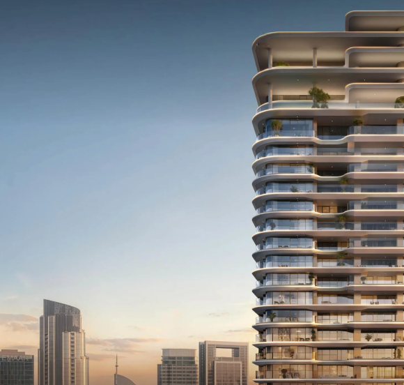 Avarra by Palace by Emaar in Dubai – modern luxury residential tower with Burj Khalifa in the background.