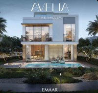 Luxury residential villa exterior with ambient lighting, private pool, and landscaped surroundings.