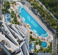 Amenities including pool, gym, and recreation areas.