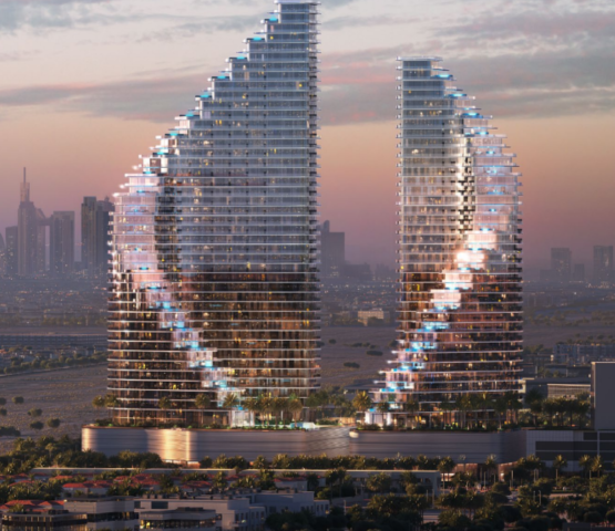 Modern twin-tower design of Binghatti Flare in JVT Dubai