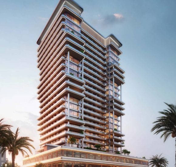 Exterior view of the Binghatti Hillside residential building, showcasing its distinctive balconies and modern facade.