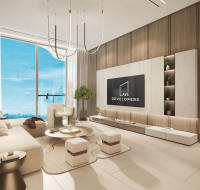 Elegant living room with modern furniture and floor-to-ceiling windows