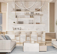 Modern lobby with elegant seating and ambient lighting