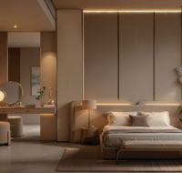 Bedroom with large windows and warm natural lighting