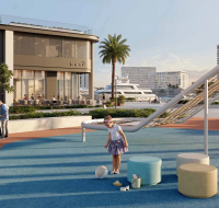 Contemporary apartment living room with floor-to-ceiling windows