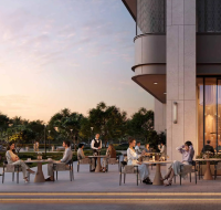 Luxury beachfront leisure area with palm-lined walking paths