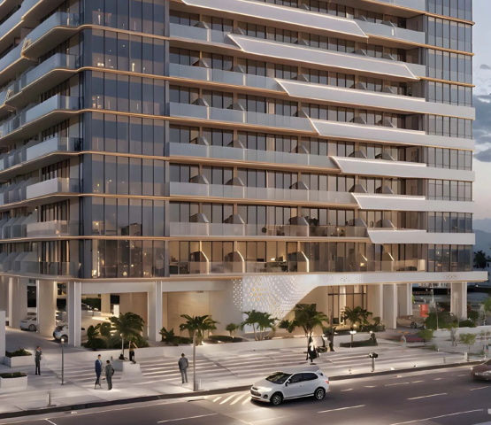 Main facade of Floarea Oasis residential building in Dubailand