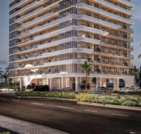 Spacious living room with modern furnishings and large windows