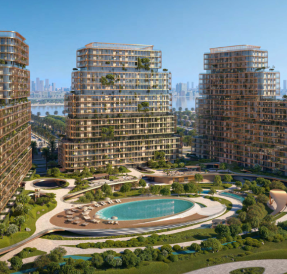 HADO by Beyond at SIØRA, Dubai Islands – Luxury waterfront residential towers with landscaped gardens and central pool.