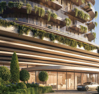 Serene green oasis with waterfall feature and botanical decor