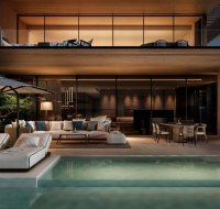 Elegant outdoor lounge and private pool at Omoria Private Residences, designed for modern luxury living