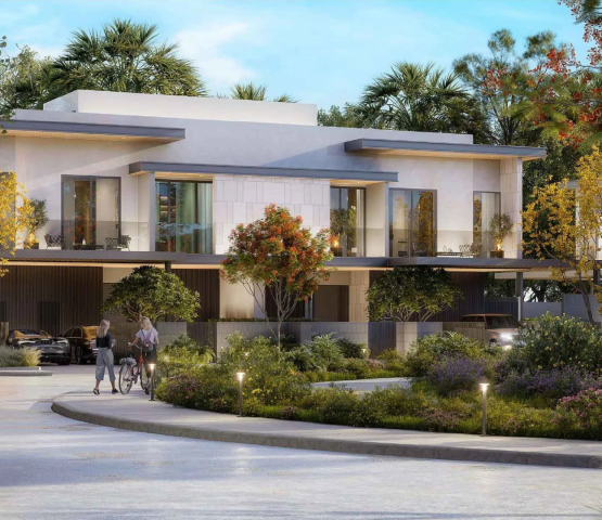 Ultra-modern 4-bedroom estate home exterior at Pinewood Estate Homes by Wasl.