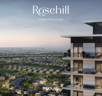 Twin towers illuminated at dusk with spacious terraces and central garden courtyard