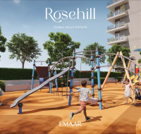 Serene residential complex with palm-lined pathways and elevated leisure deck