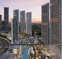 Sobha Hartland II featuring luxury towers with city skyline views.