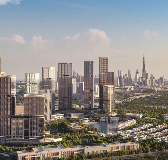 Skyvue Altier by Sobha Realty at Sobha Hartland II with panoramic Downtown Dubai skyline views.