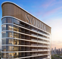 Skyvue Altier Sobha Hartland II high-rise towers overlooking Downtown Dubai and lagoon.