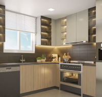 Modern kitchen with sleek cabinetry, built-in appliances, and minimalist design.