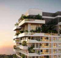 Wide-angle view of forest district around Talea building