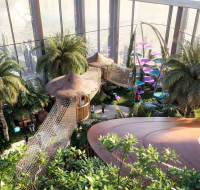Indoor tropical park with play structures and city views, Business Bay