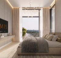 Elegant bedroom at Woodland Crest with neutral interiors and large window