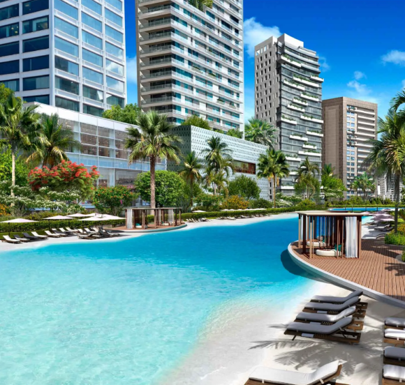 A stunning architectural rendering of the Wynwood Horizon skyscraper, highlighting its modern design and height.